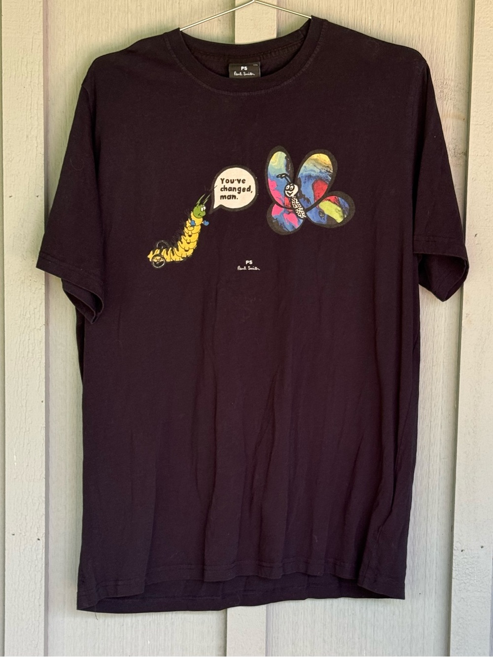 PS Paul Smith Black Tee with Colorful Caterpillar & Butterfly Graphic - XXL